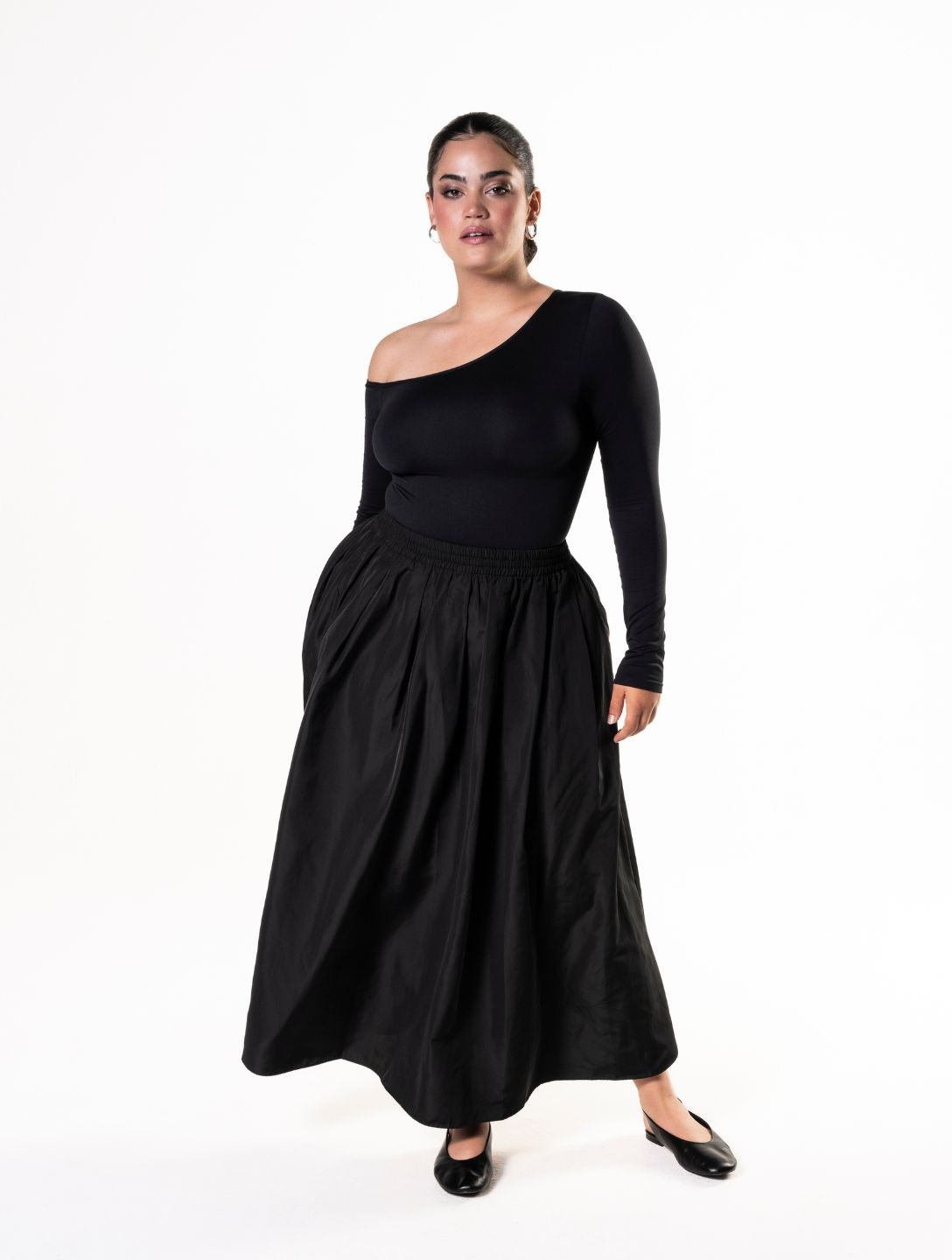 One-shoulder lange mouwen string bodysuit