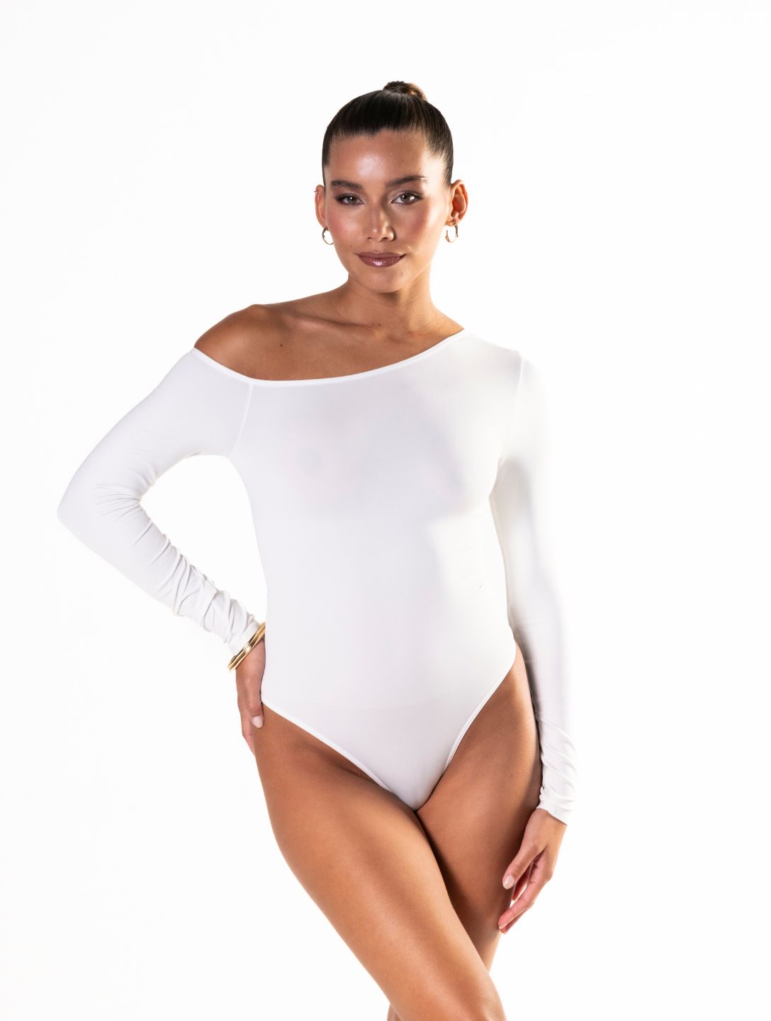 One-shoulder lange mouwen string bodysuit